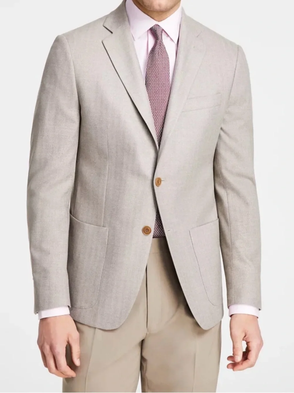 Michael Kors Classic Fit Herringbone Woven Blazer in Oatmeal Color